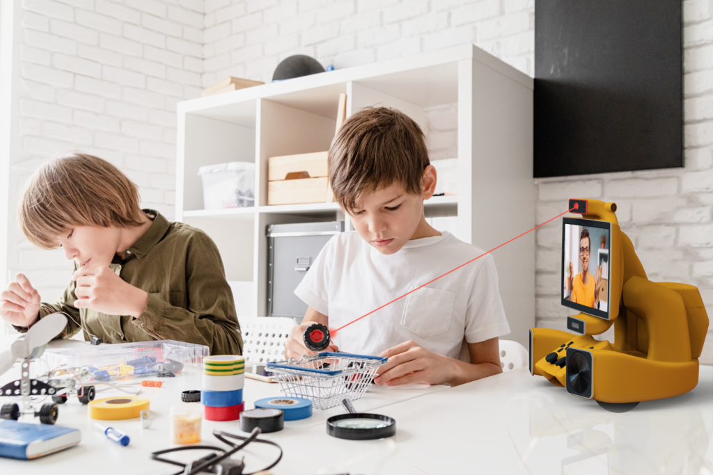 Children learn and play together with robot Sunny